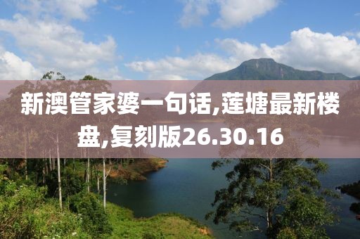 新澳管家婆一句话,莲塘最新楼盘,复刻版26.30.16