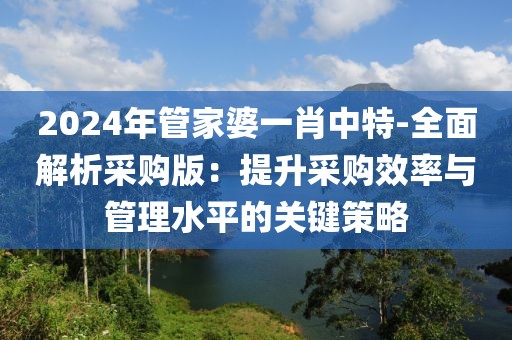 2024年管家婆一肖中特-全面解析采购版：提升采购效率与管理水平的关键策略