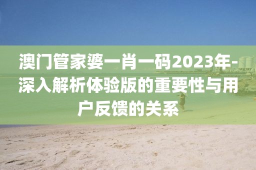 澳门管家婆一肖一码2023年-深入解析体验版的重要性与用户反馈的关系