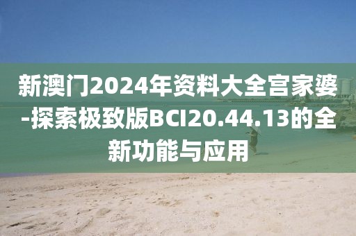 新澳门2024年资料大全宫家婆-探索极致版BCI20.44.13的全新功能与应用