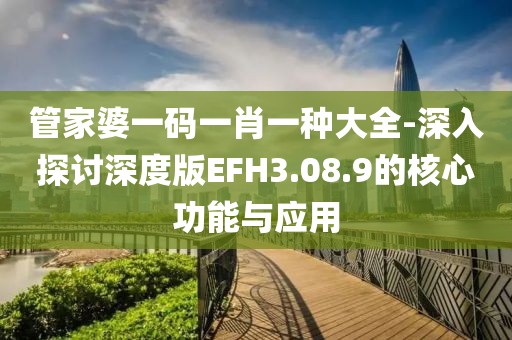 管家婆一码一肖一种大全-深入探讨深度版EFH3.08.9的核心功能与应用