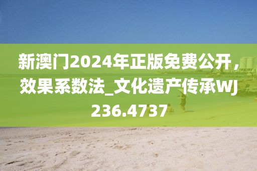 新澳门2024年正版免费公开，效果系数法_文化遗产传承WJ236.4737
