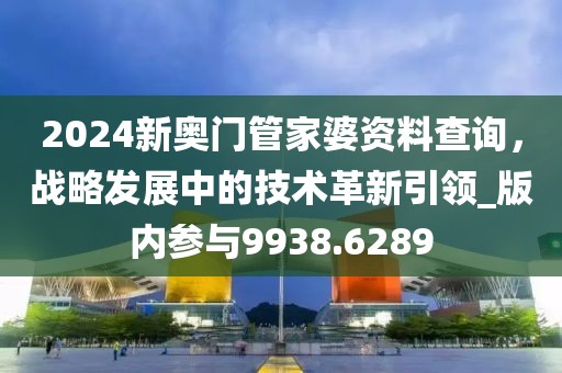 2024新奥门管家婆资料查询，战略发展中的技术革新引领_版内参与9938.6289