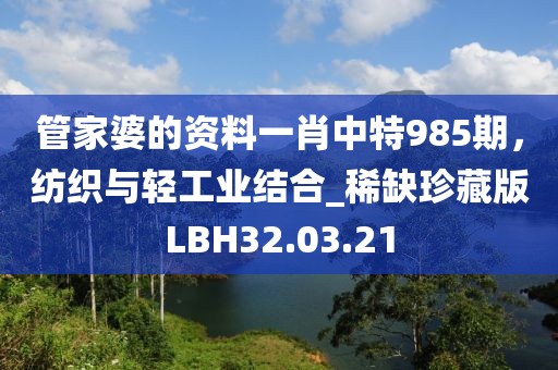 管家婆的资料一肖中特985期，纺织与轻工业结合_稀缺珍藏版LBH32.03.21