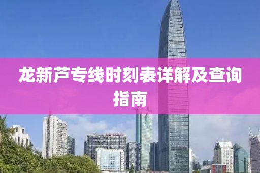 龙新芦专线时刻表详解及查询指南